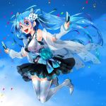  alternate_costume aqua_eyes aqua_hair flower hair_flower hair_ornament hair_ribbon hatsune_miku highres long_hair naruko_(instrument) plastick ribbon smile tagme twintails very_long_hair vocaloid yosakoi 