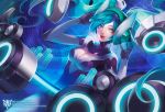  1girl alternate_costume aqua_eyes aqua_hair breasts cleavage league_of_legends lips long_hair na_young_lee solo sona_buvelle twintails very_long_hair watermark web_address 