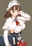  1girl breasts brown_eyes brown_hair capelet glasses highres kantai_collection marimo_maru pince-nez roma_(kantai_collection) short_hair 