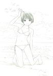  1girl bikini monochrome original short_hair sketch solo swimsuit traditional_media yoshitomi_akihito 