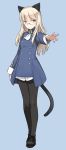  1girl animal_ears black_legwear blonde_hair glasses loafers long_hair looking_at_viewer military military_uniform pantyhose perrine_h_clostermann rimless_glasses shimada_fumikane shoes solo strike_witches tail uniform yellow_eyes 