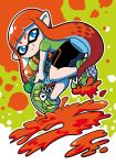  1girl bike_shorts blue_eyes inkling long_hair mask nakanishi_kent orange_hair pointy_ears revision running shoes sneakers solo splatoon super_soaker t-shirt tentacle_hair twintails 