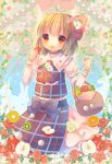  1girl amber_eyes apple ascot basket blonde_hair cherry drooling flower food food_as_clothes food_themed_clothes fruit hair_flower hair_ornament hair_ribbon juliet_sleeves kiwifruit long_sleeves open_mouth orange pjrmhm_coa puffy_sleeves rabbit ribbon rumia shirt skirt solo strawberry touhou vest 