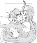  2girls battleship_water_oni eye_contact horn ikeshita_moyuko kantai_collection long_hair looking_at_another multiple_girls nagato_(kantai_collection) sketch 