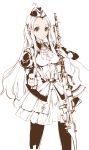  dress endou_okito gun hat highres long_hair military military_uniform monochrome rifle uniform weapon 