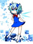  blue_eyes blue_hair cirno curtsey highres ice ice_wings looking_at_viewer messy_hair senmitu3/1000 short_hair smile touhou two_side_up wings 