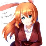  &gt;:) 1girl absurdres animal_ears blazer blue_eyes charlotte_e_yeager collarbone highres looking_at_viewer miton15 orange_hair rabbit_ears solo strike_witches white_background 