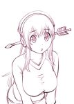  1girl arrow arrow_in_head breasts headphones large_breasts long_hair looking_at_viewer monochrome nitroplus open_mouth solo super_sonico ueyama_michirou 
