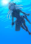  1girl and blonde_hair blue_eyes bodysuit highres kantai_collection long_hair solo u-511_(kantai_collection) underwater water weapon 