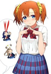  3girls alternate_hairstyle blood blush brown_hair fingers_together kousaka_honoka long_hair looking_at_viewer love_live!_school_idol_project minami_kotori multiple_girls nosebleed ogipote orange_hair school_uniform scrunchie short_hair side_ponytail skirt tagme twintails 