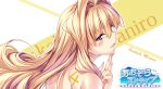  1girl aozora_stripe back blonde_hair blush body_writing character_name copyright_name countdown finger_to_chin from_side hair_intakes long_hair nude piromizu solo violet_eyes 
