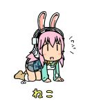  1girl =d all_fours animal_ears blush breasts chibi headphones highres long_hair looking_at_viewer nitroplus open_mouth pink_hair pom_pom_(clothes) rabbit_ears smile solo super_sonico |_| 