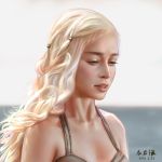  1girl a_song_of_ice_and_fire absurdres artist_name blonde_hair daenerys_targaryen dated game_of_thrones green_eyes highres jodan long_hair parted_lips signature solo white_hair 