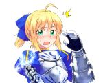  1girl ahoge armor blonde_hair blush camel_hakase dress excalibur fate/stay_night fate_(series) gauntlets green_eyes invisible_air saber solo 