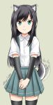  1girl animal_ears arm_warmers asashio_(kantai_collection) black_hair blue_eyes dog_ears fuuma_nagi kantai_collection long_hair school_uniform tail tail_wagging thigh-highs 