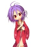  1girl head_tilt japanese_clothes kimono kuresento long_sleeves needle no_hat obi open_mouth purple_hair red_eyes sash smile solo sukuna_shinmyoumaru touhou wide_sleeves 