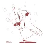  +++ 1girl bubble_blowing commentary_request dress horns kantai_collection long_hair mittens monochrome northern_ocean_hime solo twitter_username yamato_nadeshiko |_| 