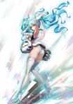  1girl aqua_eyes aqua_hair armpits arms_up ass boots breasts elbow_gloves gloves goodsmile_company goodsmile_racing hatsune_miku panties racequeen solo thigh-highs thigh_boots twintails underboob_cutout underwear vocaloid white_legwear white_panties yang-do 