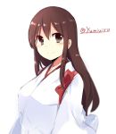  1girl akagi_(kantai_collection) brown_eyes brown_hair japanese_clothes kantai_collection long_hair smile uiroutsuji_yumihiko 