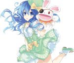  1girl blue_eyes blue_hair date_a_live dress hand_puppet hat long_hair official_art puppet shirt tsunako yoshino_(date_a_live) 