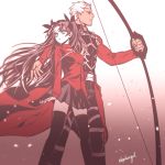  1boy 1girl archer blue_eyes bow_(weapon) brown_hair byulrorqual fate/stay_night fate_(series) thigh-highs tohsaka_rin toosaka_rin two_side_up weapon white_hair 