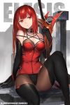  1girl elbow_gloves elesis_(elsword) elsword gloves long_hair pantyhose red_eyes redhead sketch solo swd3e2 sword thigh-highs weapon 