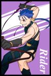  1boy blue_hair fate/stay_night fate_(series) lancer o-rui pantyhose ponytail reins rider_class_(fate/stay_night) solo spandex what_if whip 