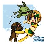  acguy blue_eyes brown_hair chibi child elpeo_puru garter_belt gundam gundam_zz kapool mecha midriff mobile_suit_gundam musical_note natsuki_(artist) navel turn_a_gundam 