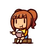  animated animated_gif brown_hair chibi chopsticks eating food gif idolmaster lowres rice rice_bowl riyo riyo_(lyomsnpmp) sitting solo takatsuki_yayoi |_| 