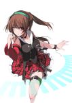  brown_hair detached_sleeves hairband ponytail red_eyes sakura_sora skirt wink 