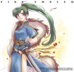  blue_eyes earrings fingerless_gloves fire_emblem fire_emblem:_rekka_no_ken fire_emblem_blazing_sword gloves green_hair high_ponytail jewelry katana kizuki_miki long_hair lowres lyn lyndis_(fire_emblem) ponytail shawl side_slit solo sword weapon 