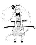  frown hitodama karu_(ishiken) karu_(pixiv520294) katana konpaku_youmu konpaku_youmu_(ghost) millipen millipen_(medium) monochrome myon nib_pen nib_pen_(medium) short_hair simple_background sword touhou traditional_media weapon 