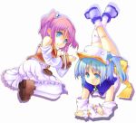  :o aqua_eyes asymmetrical_clothes bangs blue_eyes blue_hair boots buttons capelet child crossed_arms crossed_legs_(lying) detached_sleeves dress dual_persona flat_chest frills from_above gem goban hair_bobbles hair_ornament hat kneepits legs looking_at_viewer looking_back lying moetan multiple_girls nijihara_ink on_side on_stomach one-piece_swimsuit open_mouth pantyhose parted_bangs pastel_ink pink_hair purple_hair school_swimsuit scrunchie shadow shoes short_hair short_twintails simple_background swimsuit thighhighs twintails white_legwear wide_sleeves 