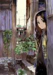  brown_hair humi long_hair original plant potted_plant smile solo stairs toi8 