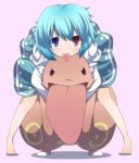  1girl :p barefoot crossover heterochromia hug kuromiya lickitung pokemon pokemon_(creature) tatara_kogasa tongue touhou 