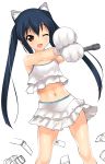  a1 absurdres animal_ears black_hair blush brown_eyes cat_ears cat_paws flat_chest highres k-on! long_hair microphone midriff nakano_azusa navel open_mouth paws skirt smile solo twintails wink 