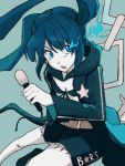  black_rock_shooter_(character) blue_eyes blue_hair microphone pale_skin shorts solo soranoheya star twintails 