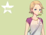  blonde_hair blue_eyes bubblegum casual green hair_ornament hairclip kagamine_rin raglan_sleeves short_hair simple_background solo uprightleftdownchuchuchu vocaloid 