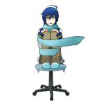  ahoge animated animated_gif blue_eyes blue_hair chair gif headset kaito knees_on_chest leg_hug lowres male rkp scarf short_hair simple_background sitting smile solo spin spinning vocaloid 