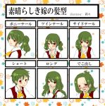  ascot blush chart geike green_hair kazami_yuuka long_hair ponytail red_eyes short_hair side_ponytail touhou translated twintails vest 