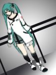  alternate_costume aqua_eyes aqua_hair hatsune_miku headphones headset horuda long_hair shoes skirt socks solo twintails vocaloid 