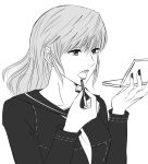  genderswap lipstick long_hair makeup monochrome nail_polish narukami_yuu persona persona_4 school_uniform seta_souji solo suta_furachina 