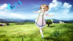  blonde_hair blue_eyes butterfly field flower grass kani_hira kanihira original sheep_girl socks 