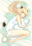  ass barefoot blonde_hair feet lion_tail long_hair orange_eyes original panties pillow pillow_hug shiromiso sleepy tail underwear wink 