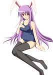  bunny_ears campbell_(pixiv) highres long_hair one-piece_swimsuit purple_hair rabbit_ears red_eyes reisen_udongein_inaba school_swimsuit solo swimsuit thigh-highs thighhighs touhou 
