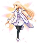  blonde_hair blue_eyes chakram colette_brunel hachi_shoku long_hair pantyhose standing_on_one_leg tales_of_(series) tales_of_symphonia weapon wings yakusa 