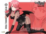  1girl bat_wings black_panties boots breasts character_name choker cleavage demon_girl elbow_gloves gloves kristell long_hair mabinogi panties red_eyes red_hair solo succubus succubus_(mabinogi) thigh_boots thighhighs underwear wings 