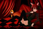  animal_ears braid cat_ears cat_tail highres kaenbyou_rin red_eyes red_hair sourouhoukeisotin tail thigh-highs thighhighs touhou twin_braids twintails 