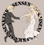  1boy 1girl akino_(shonen_hanahuda) black_(kekkai_sensen) blonde_hair brother_and_sister dancing kekkai_sensen long_hair short_hair siblings twintails white_(kekkai_sensen) 