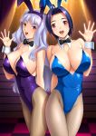  2girls animal_ears blush breasts bunny_girl bunnysuit detached_collar dragon@harry female highres idolmaster long_hair looking_at_viewer miura_azusa multiple_girls open_mouth purple_hair rabbit_ears red_eyes shijou_takane short_hair silver_hair smile violet_eyes wrist_cuffs 